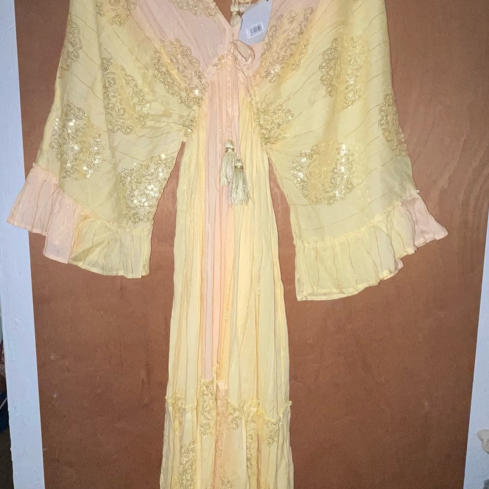 Nordstrom Yellow and Cream Dress with Sequin Accents